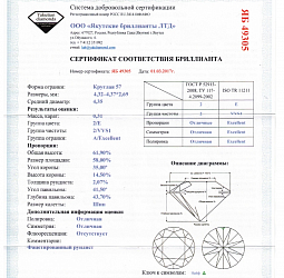 Продажа Природный бриллиант 0.31 Ct E / VVS1 "Круг" 