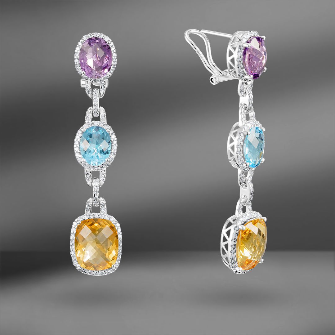 продажа Золотые серьги с цветными камнями и бриллиантами 1.49 Ct в салоне «Emporium Gold»