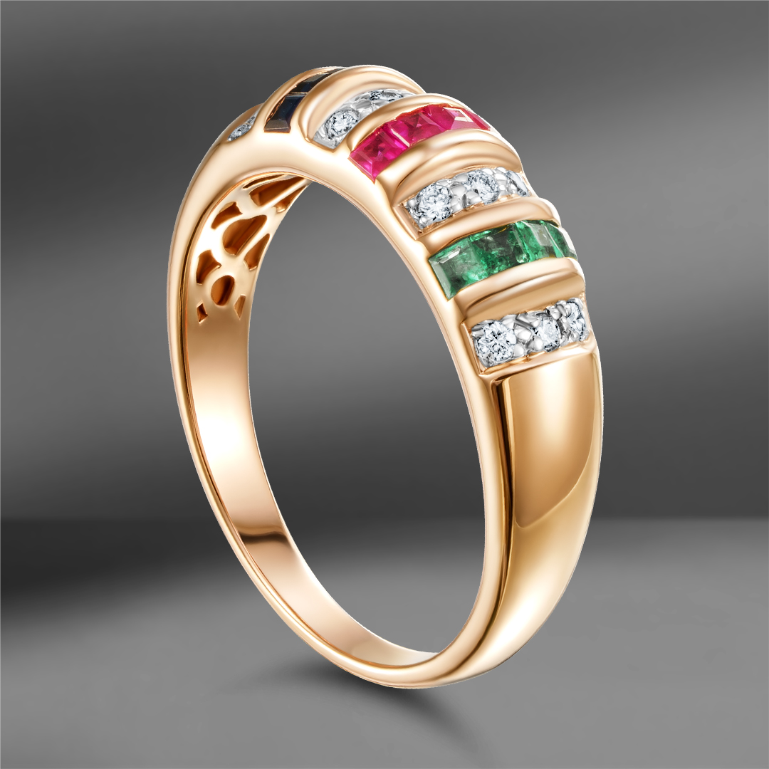 продажа Золотое кольцо с цветными камнями и бриллиантами 0.11 Ct в салоне «Emporium Gold»