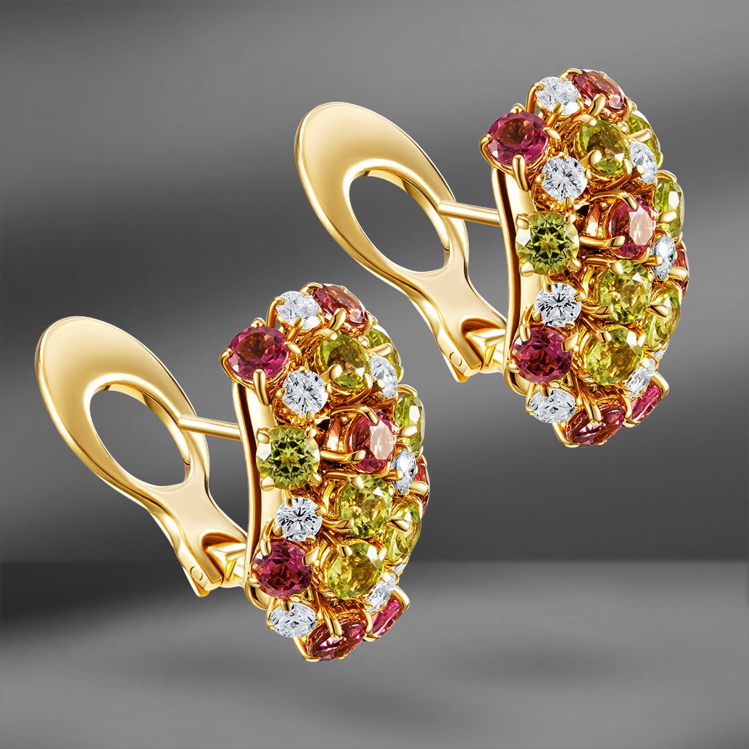продажа Золотые серьги с цветными камнями и бриллиантами 1.08 Ct в салоне «Emporium Gold»