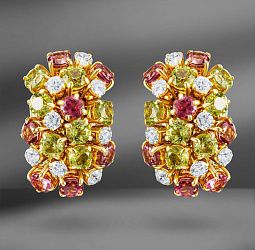 продажа Золотые серьги с цветными камнями и бриллиантами 1.08 Ct в салоне «Emporium Gold»