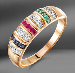 продажа Золотое кольцо с цветными камнями и бриллиантами 0.11 Ct в салоне «Emporium Gold»