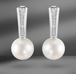 продажа Золотые серьги с жемчугом и бриллиантами 0.23 Ct в салоне «Emporium Gold»