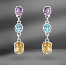 продажа Золотые серьги с цветными камнями и бриллиантами 1.49 Ct в салоне «Emporium Gold»