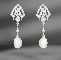 продажа Золотые серьги с жемчугом и бриллиантами 0.83 Ct в салоне «Emporium Gold»