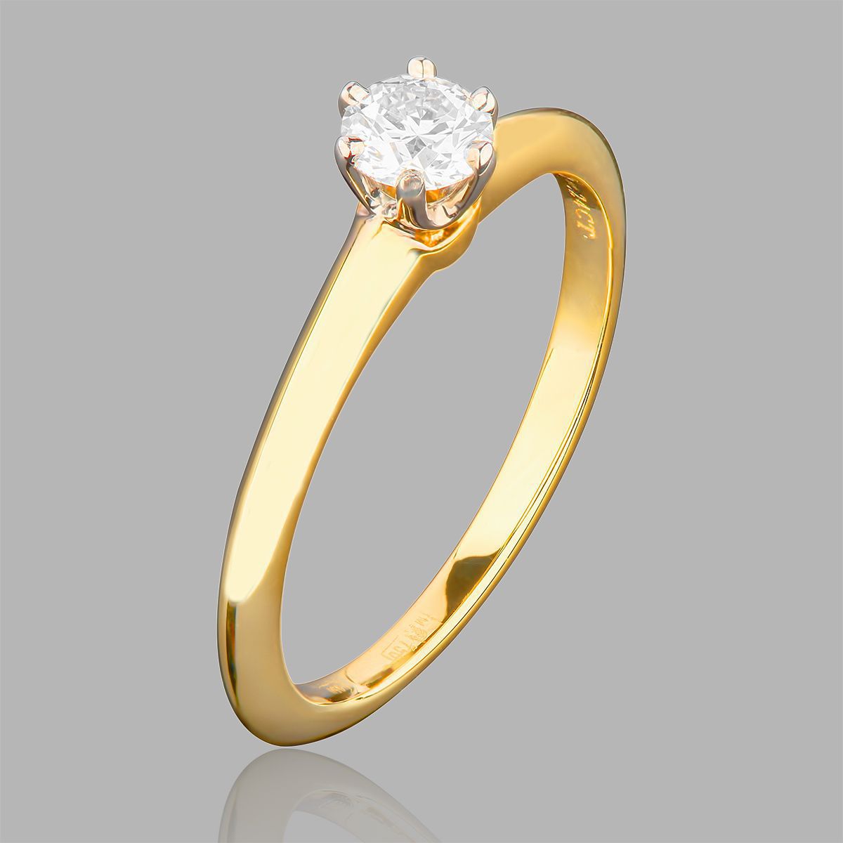 Золотое кольцо с бриллиантом 0.30 Ct F/SI2