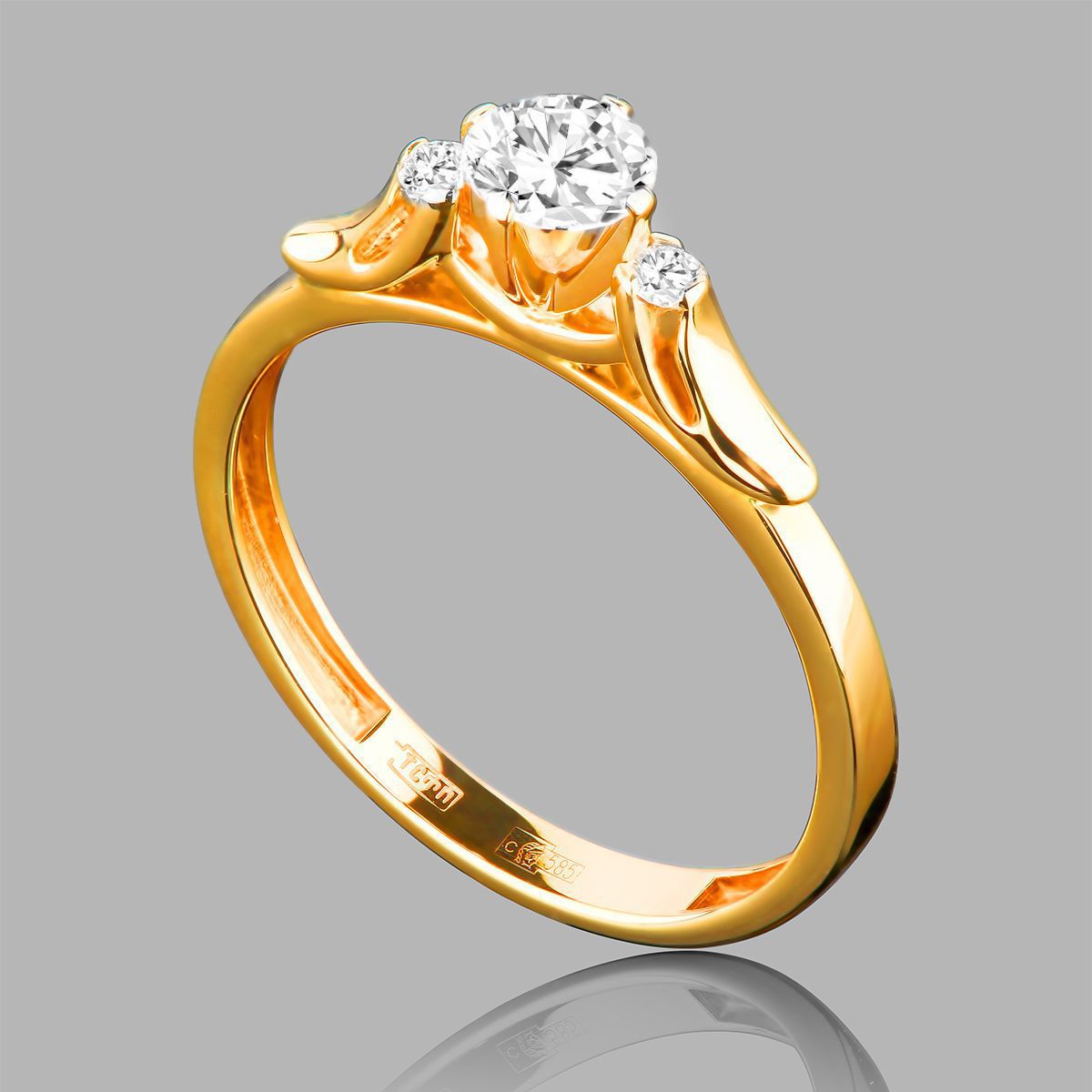 Золотое кольцо с бриллиантами 0.525Ct GIA