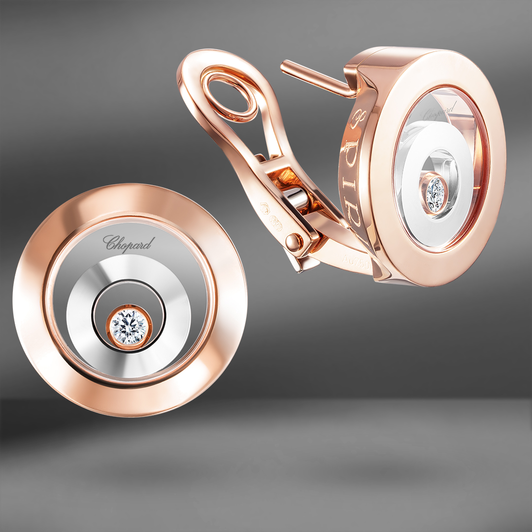 продажа Золотые серьги с бриллиантами Chopard Happy Spirit 17 мм в салоне «Emporium Gold»