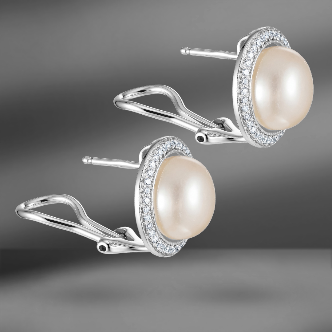 продажа Золотые серьги с жемчугом и бриллиантами 0.32 Ct в салоне «Emporium Gold»