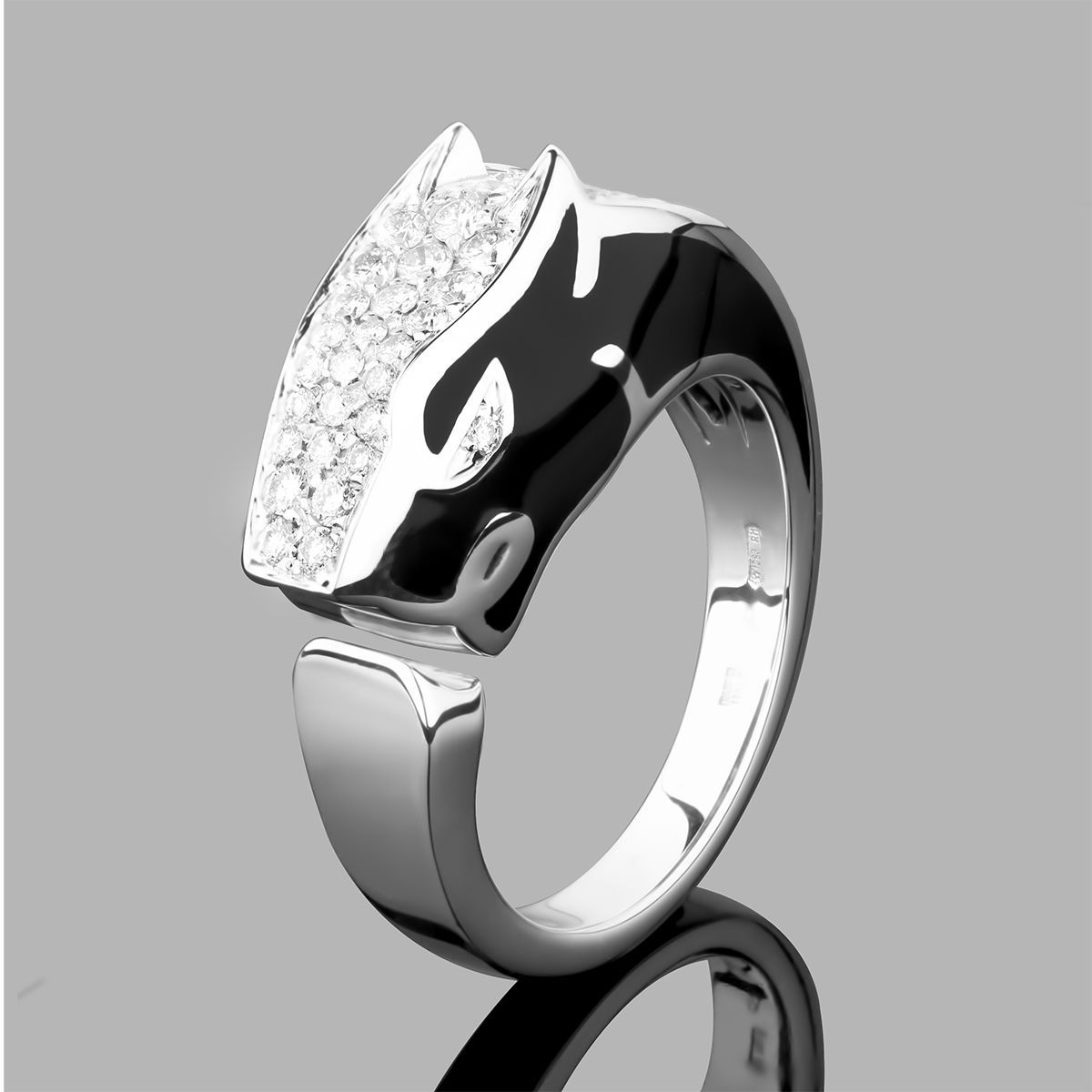 Золотое кольцо Пантера с бриллиантами 1.2 Ct