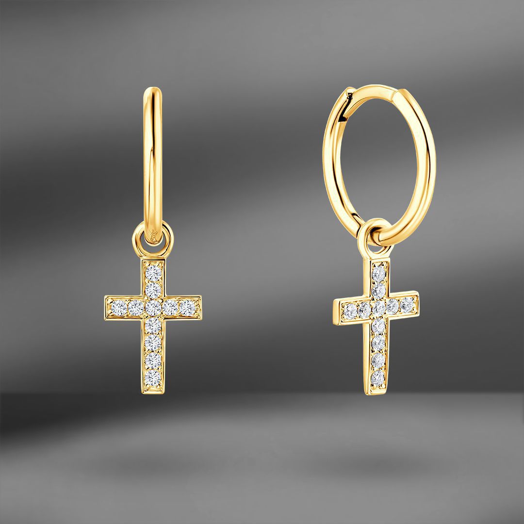 продажа Серьги Cross из желтого золота с бриллиантами 0,13 Ct 23 мм в салоне «Emporium Gold»