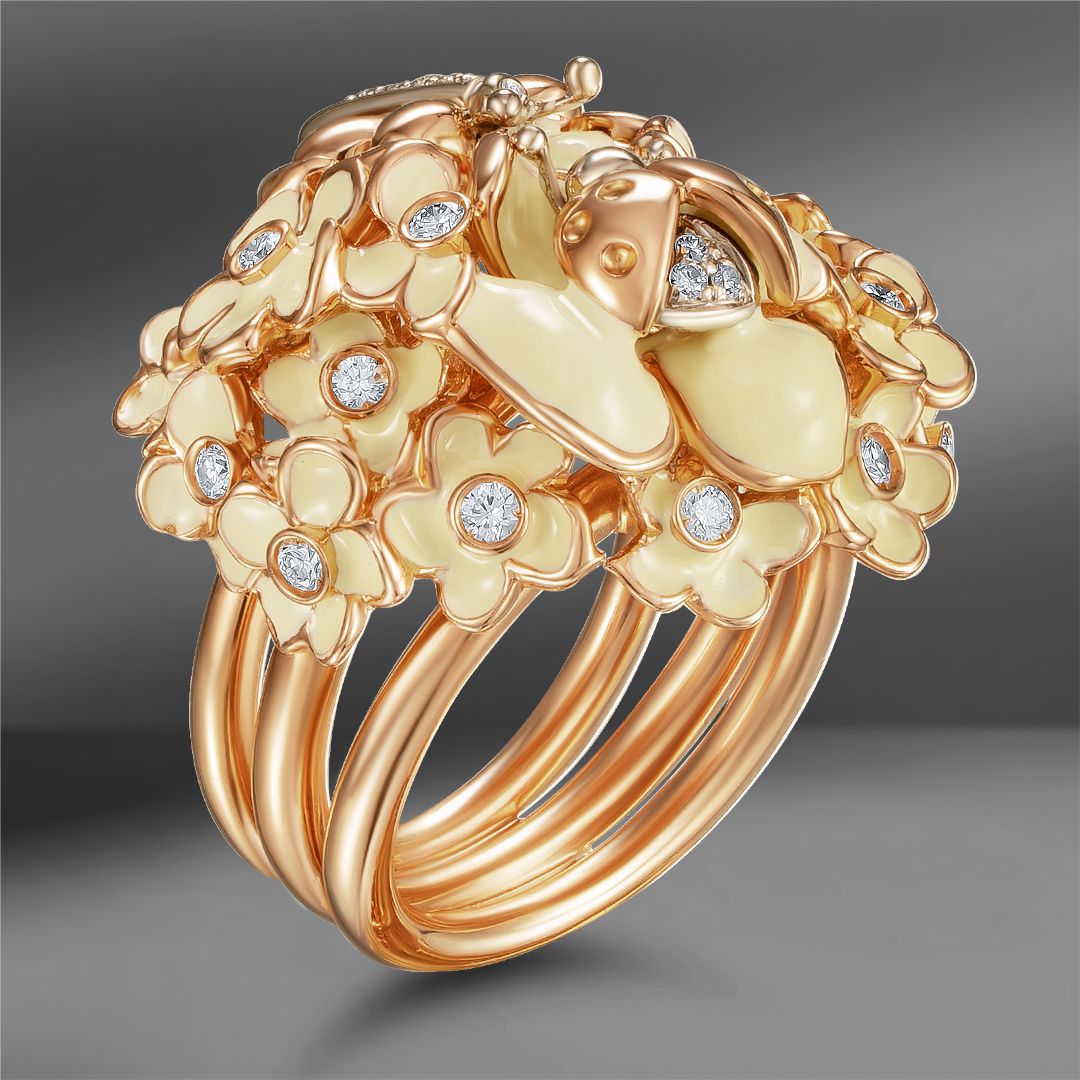 продажа Золотое кольцо с бриллиантами и эмалью в салоне «Emporium Gold»