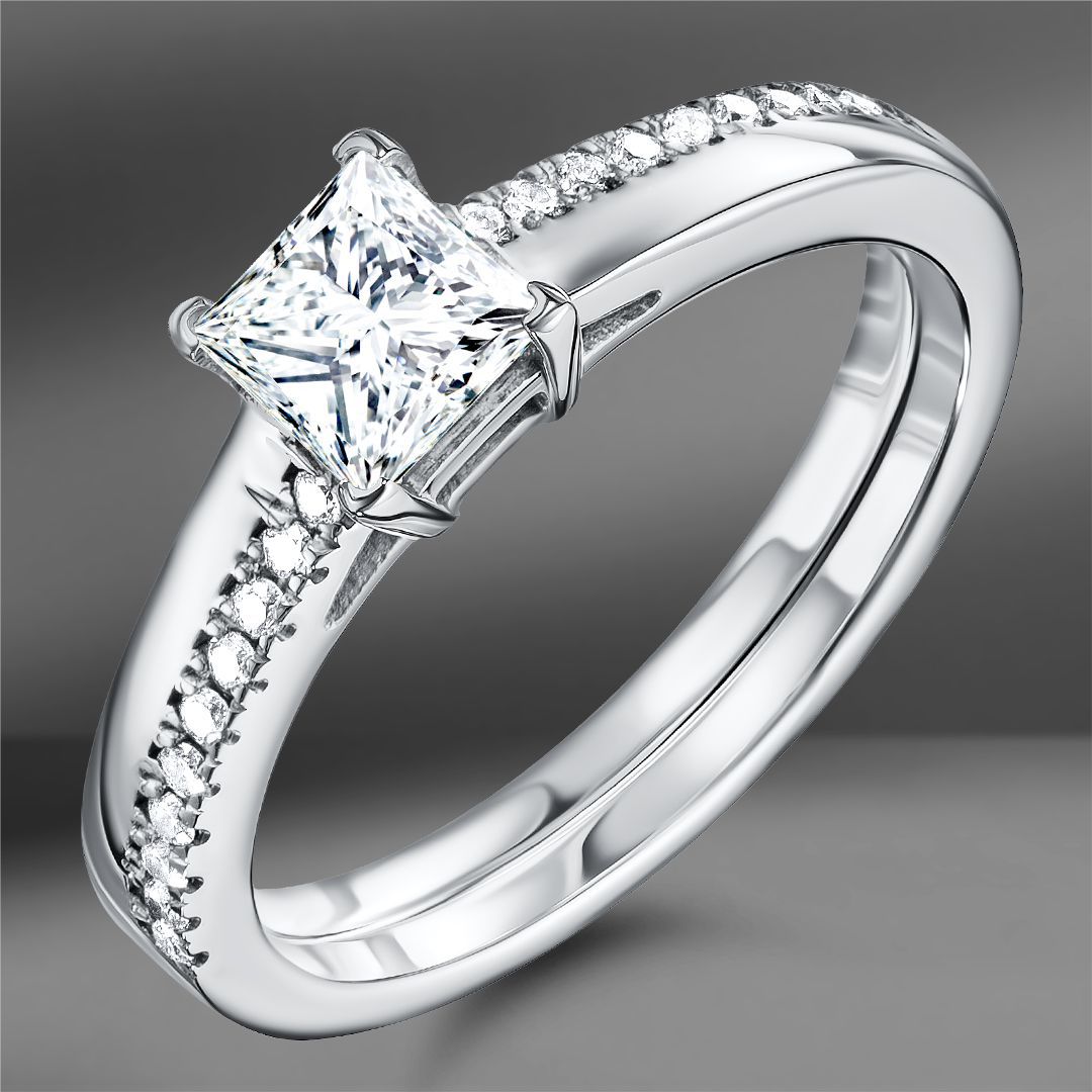 Золотое кольцо Princess с бриллиантами 0.88 Ct