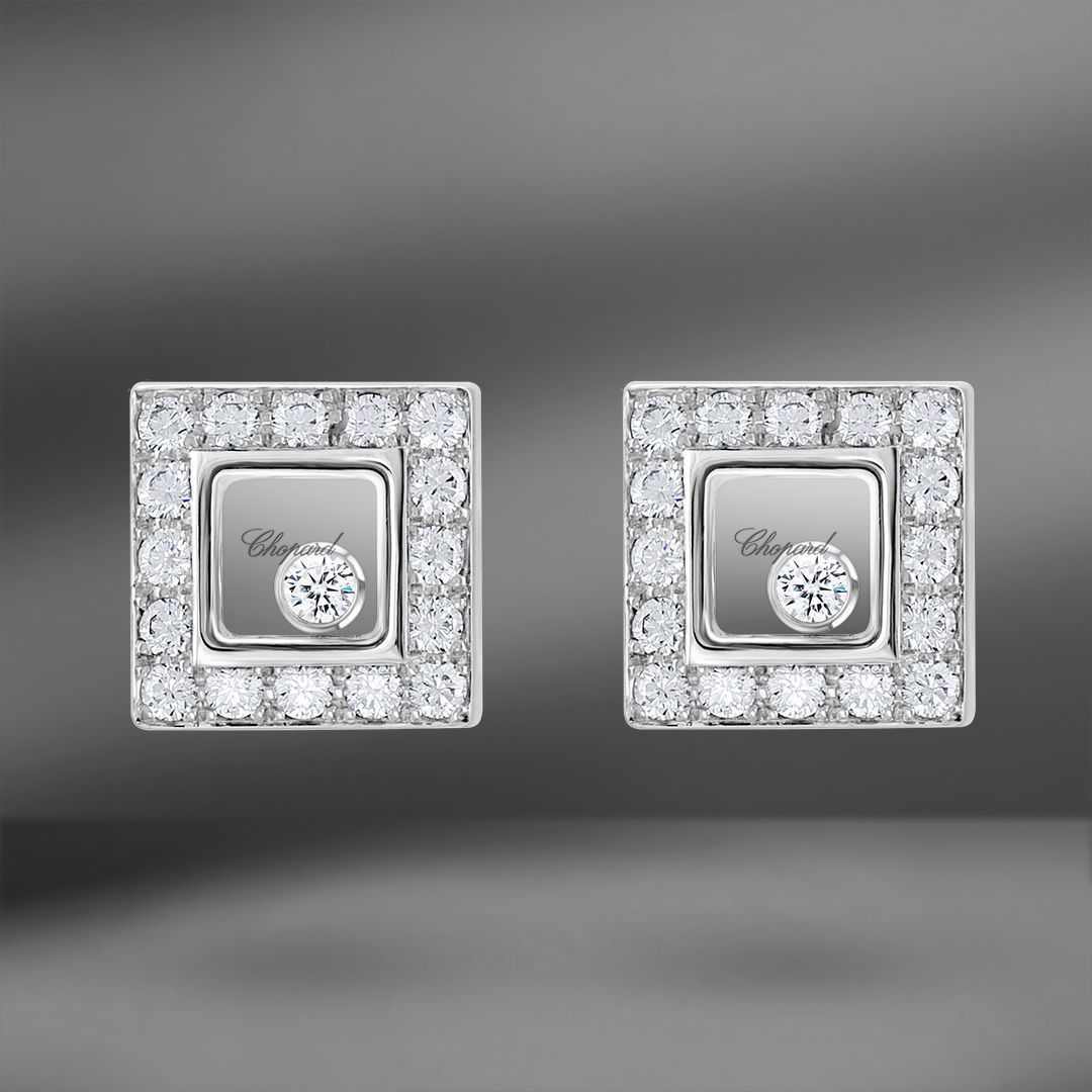 Золотые серьги Chopard Happy Diamonds Square