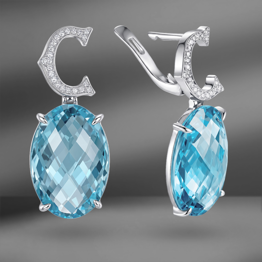 продажа Золотые серьги с топазом и бриллиантами в салоне «Emporium Gold»