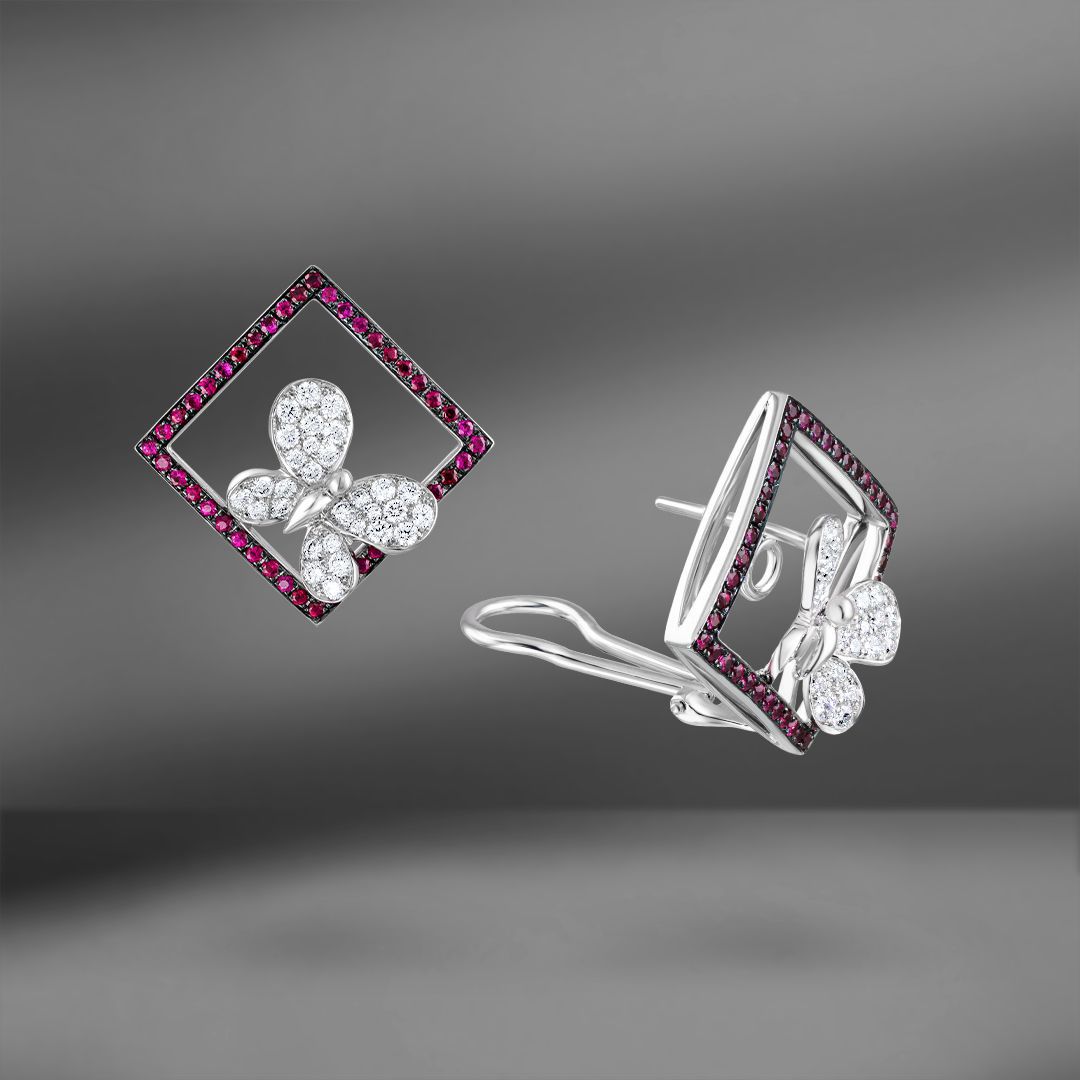 продажа Золотые серьги с бриллиантами 1.05 Ct и рубинами 0.60 Ct в салоне «Emporium Gold»