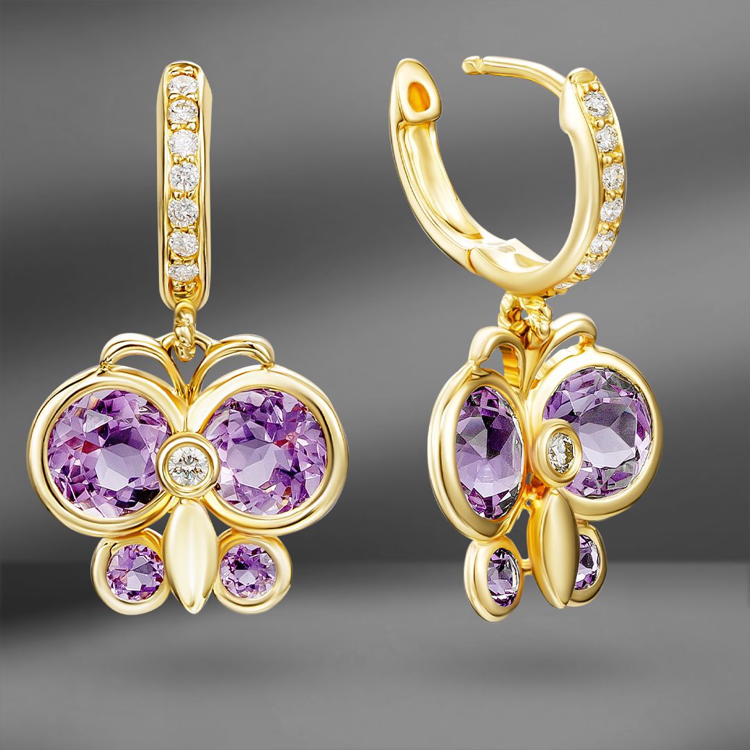 продажа Золотые серьги Bellini с аметистами и бриллиантами в салоне «Emporium Gold»