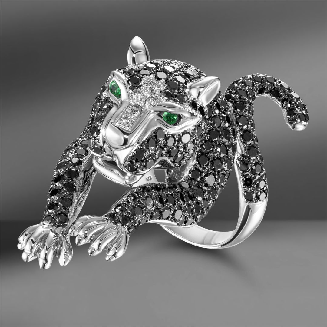 Золотое кольцо Panther с бриллиантами 6.37 Ct