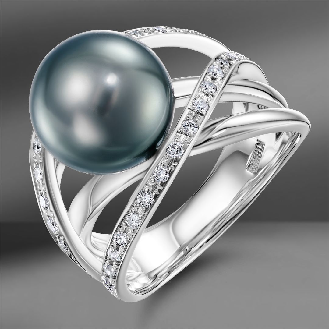 Золотое кольцо с бриллиантами и морским жемчугом Таити