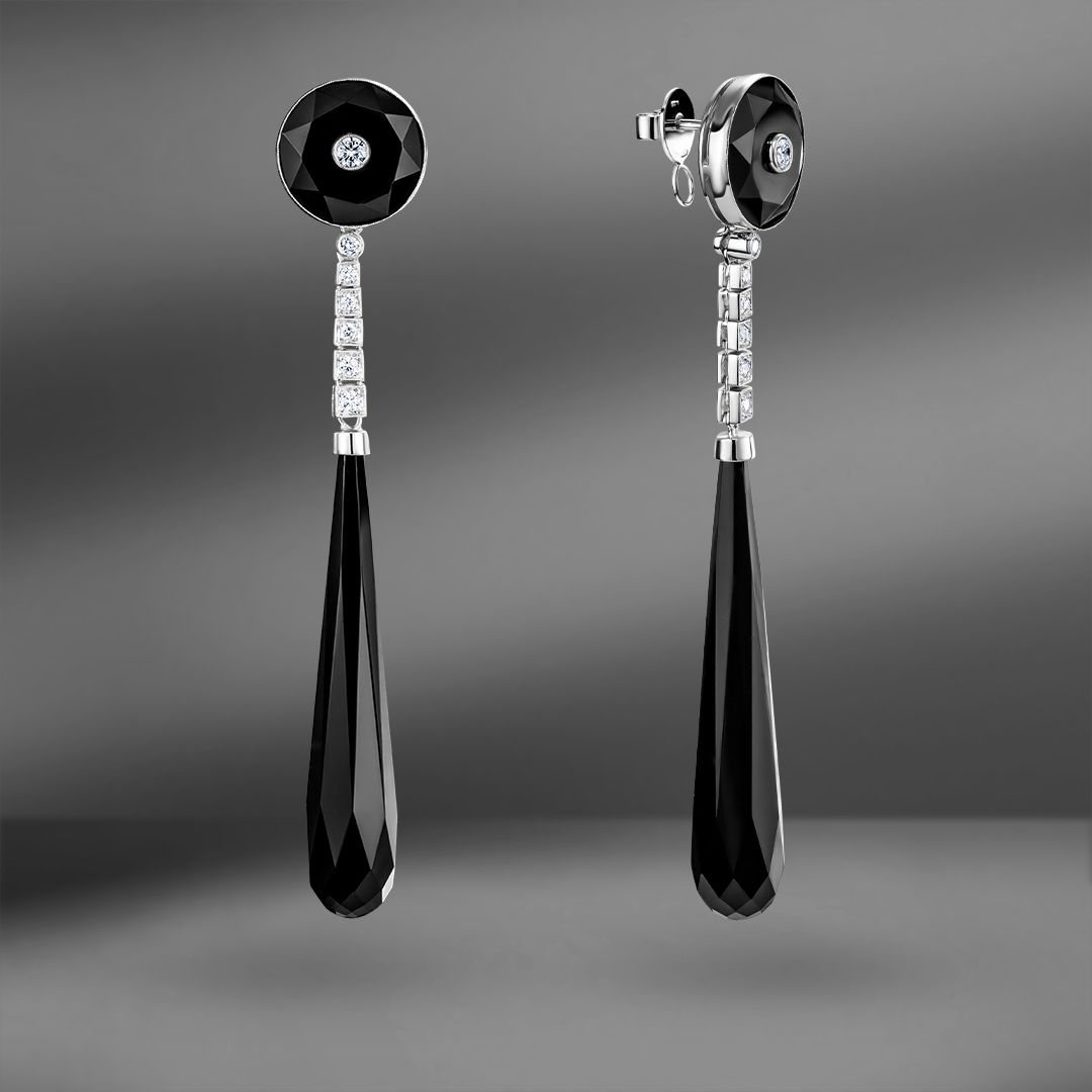 продажа Золотые серьги с ониксом и бриллиантами 0.72 Ct в салоне «Emporium Gold»