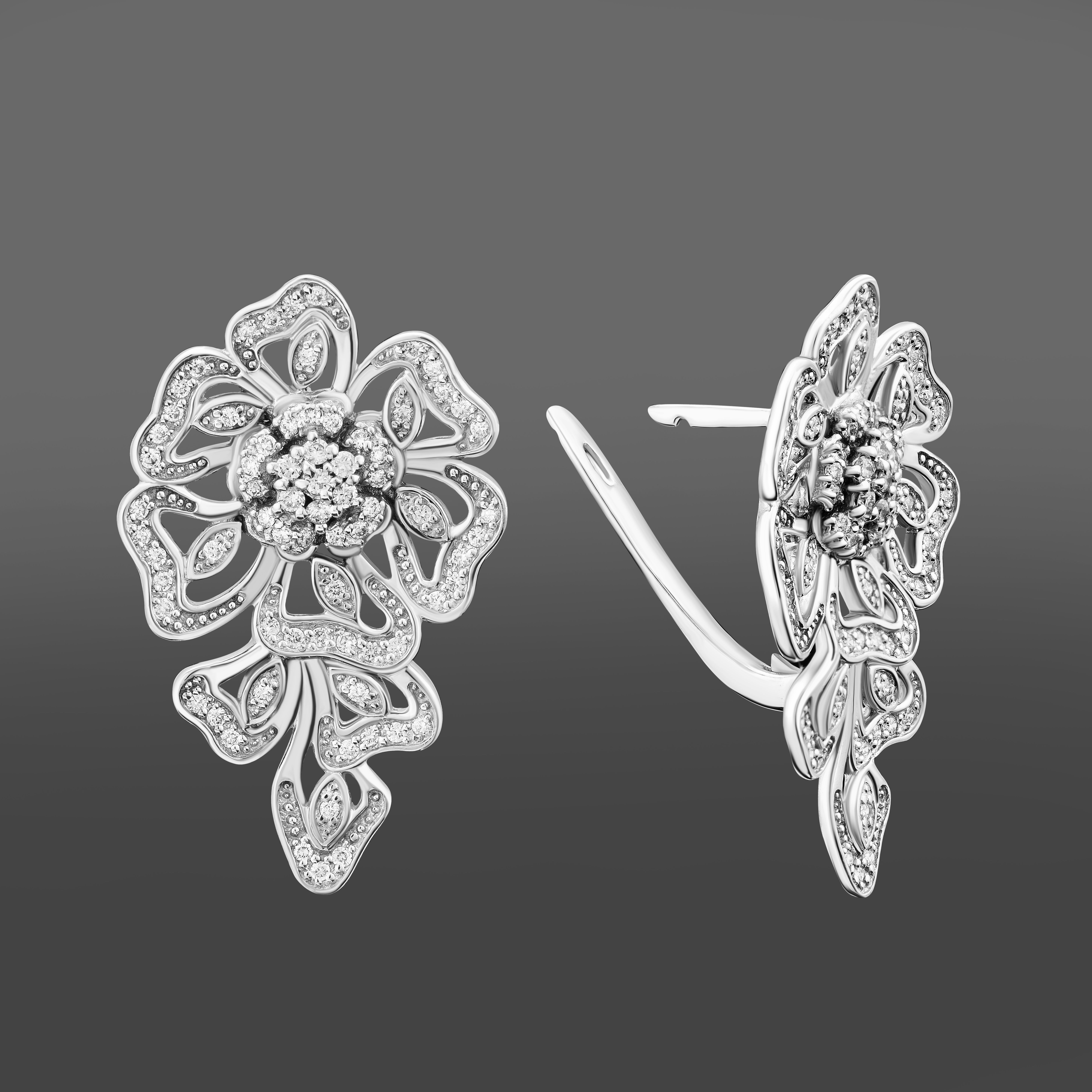 Золотые серьги Flowers с бриллиантами 0.83Ct