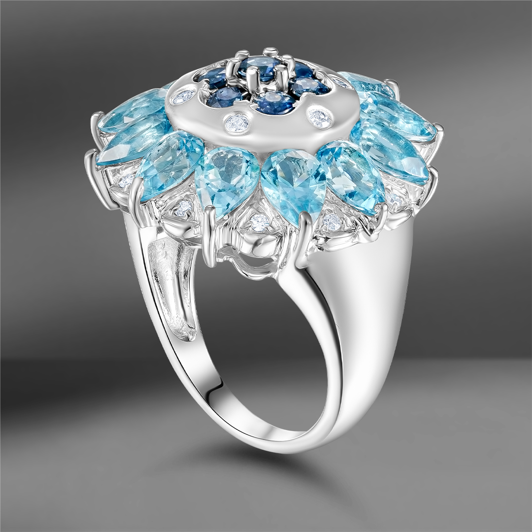 продажа Золотое кольцо с топазами, сапфирами и бриллиантами в салоне «Emporium Gold»