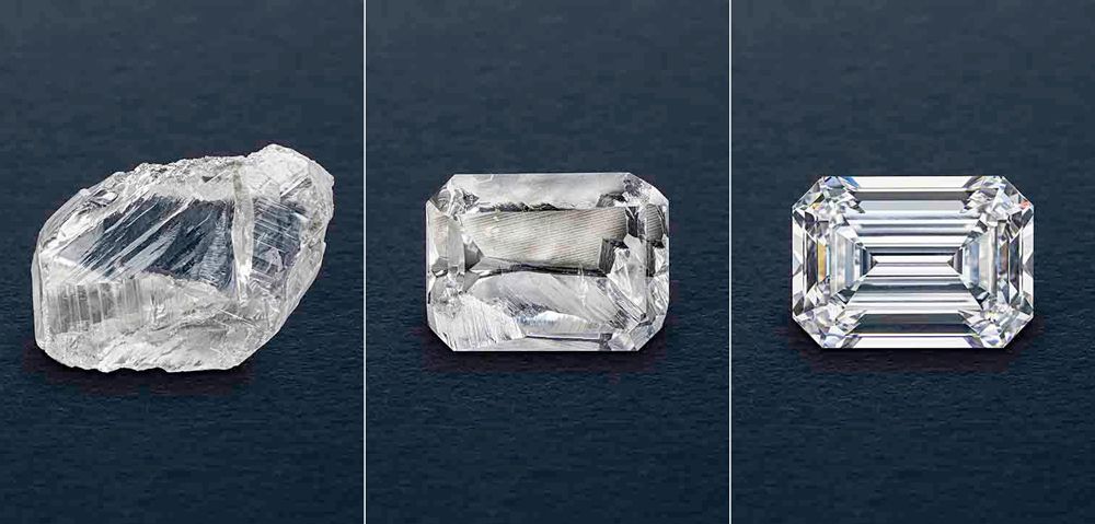 Этапы превращения необработанного алмаза в ограненный полированный бриллиант