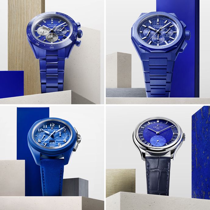 Четыре юбилейные модели часов в честь 160-летия бренда: Chronomaster Sport, Defy Skyline Chronograph, Pilot Chronograph Big Date Flyback и Zenith GFJ