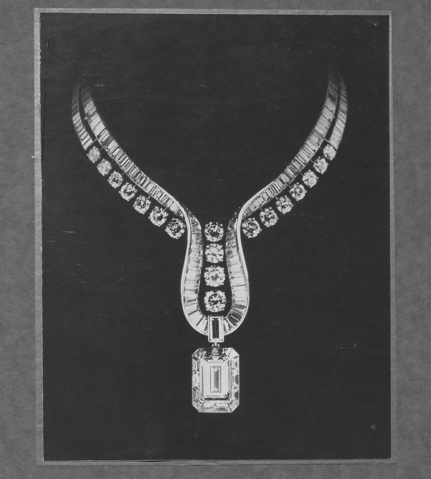 Колье Boucheron L’adresse и архивный эскиз 1939 года