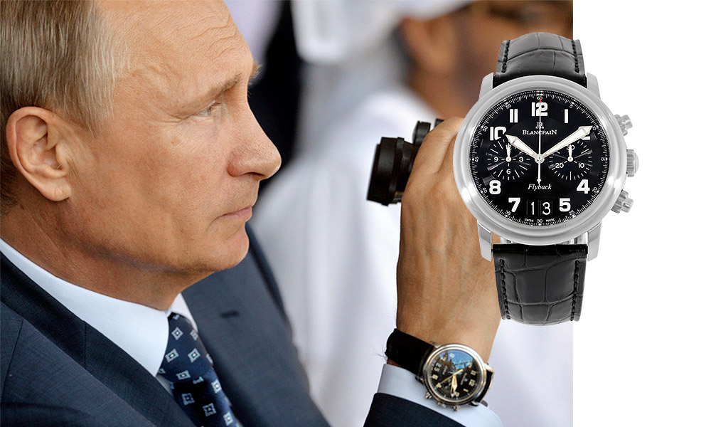 Президент РФ В.Путин с часами Blancpain Léman Flyback Chronograph 2185F на запястье