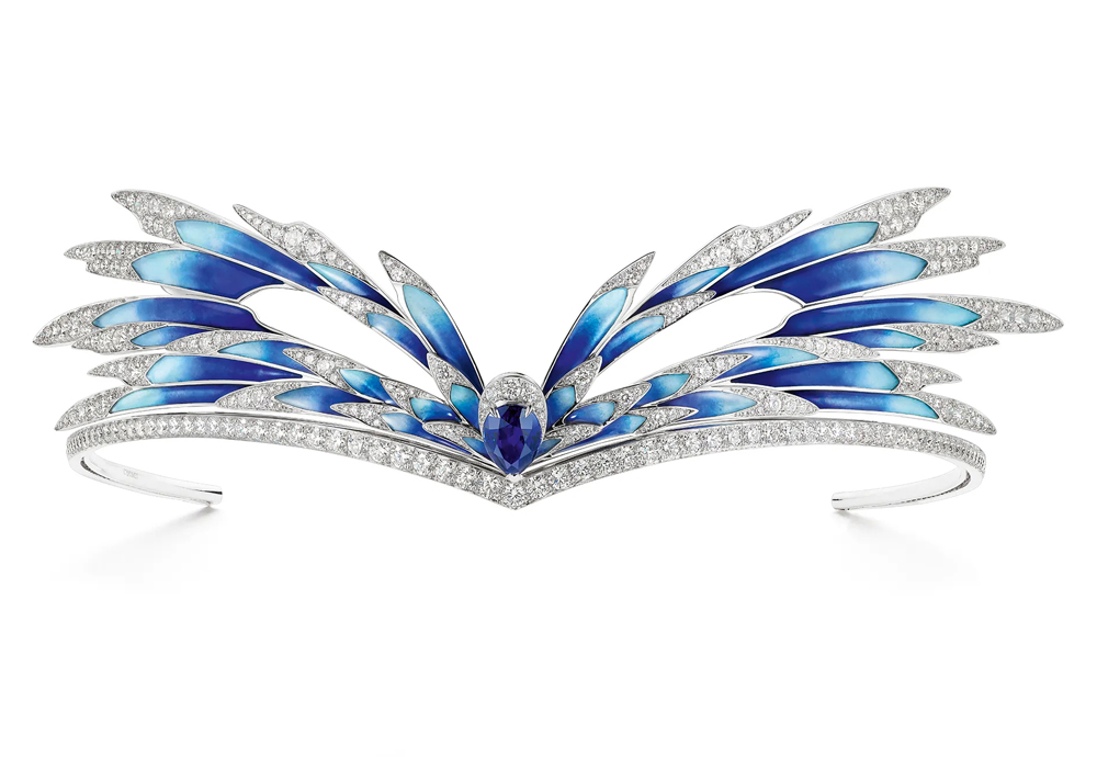 Трансформируемая тиара Aigrette с бриллиантовым паве и сапфиром Мадагаскара