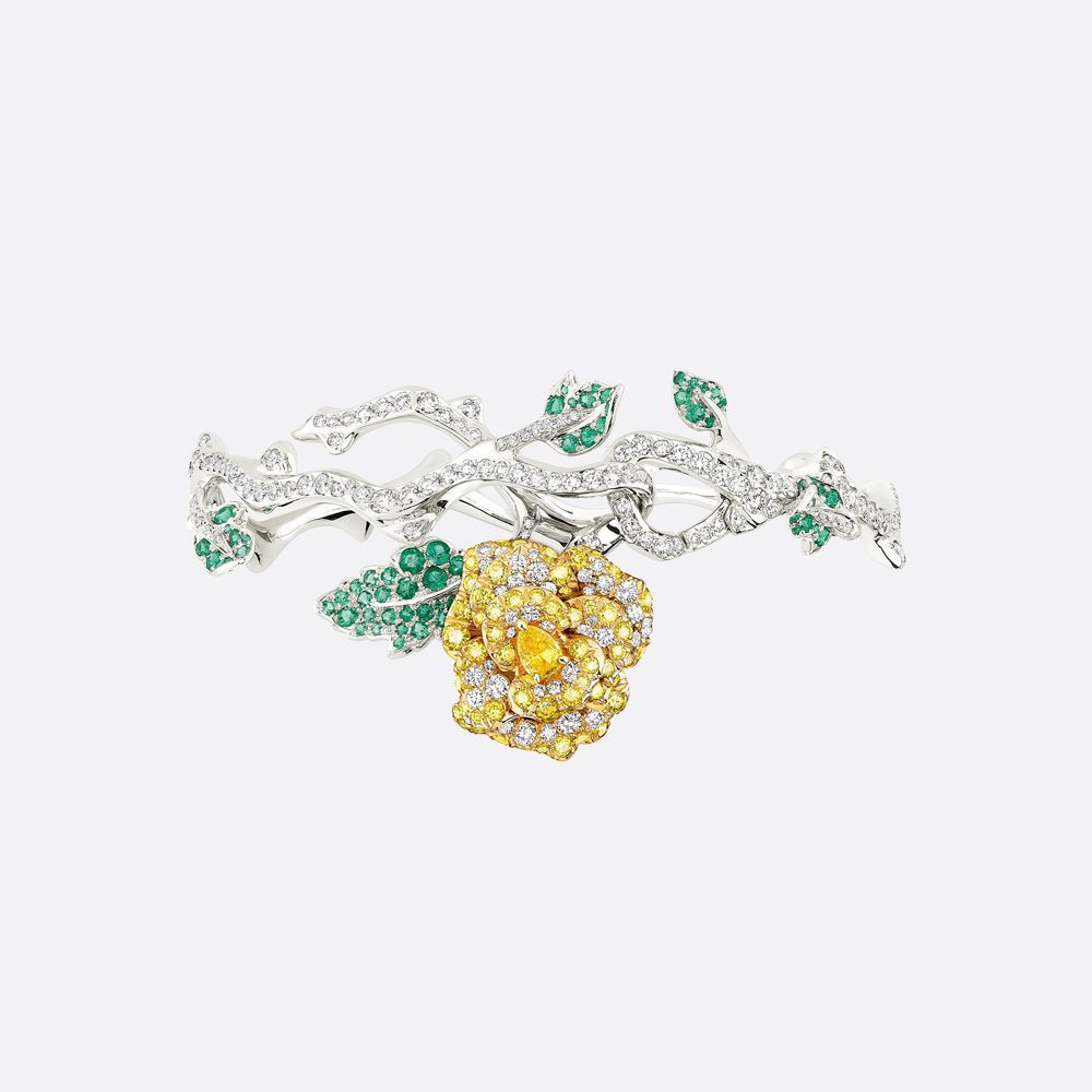 Колье, браслет и кольцо с желтыми бриллиантами из коллекции Rose Dior Bagatelle