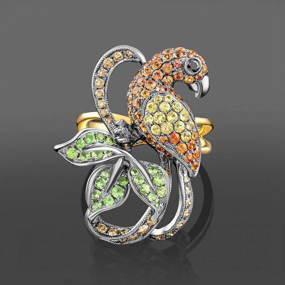 Коктейльное кольцо с драгоценными камнями Roberto Bravo Parrot
