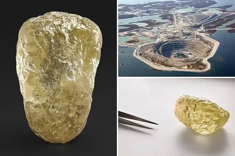 Желтый алмаз весом 552,74 карата и вид на рудник Diavik