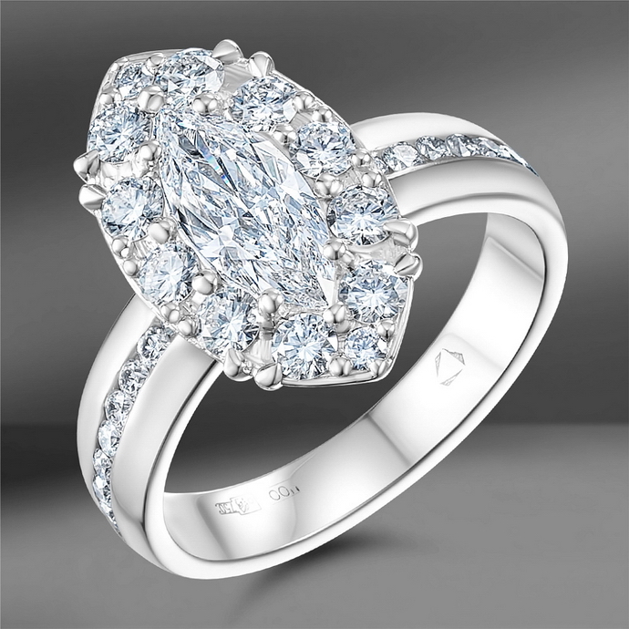 Золотое кольцо Alrosa с центральным бриллиантом огранки «маркиз» 2.01 Ct и золотое кольцо Emporium Gold с бриллиантом огранки «маркиз» 1.83 Ct