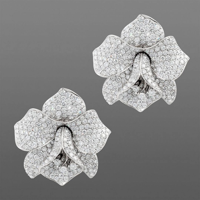 Золотые серьги Emporium Gold Flowers с бриллиантами 9.05Ct, F-I/VS1-SI1 в сопровождении сертификата MGL