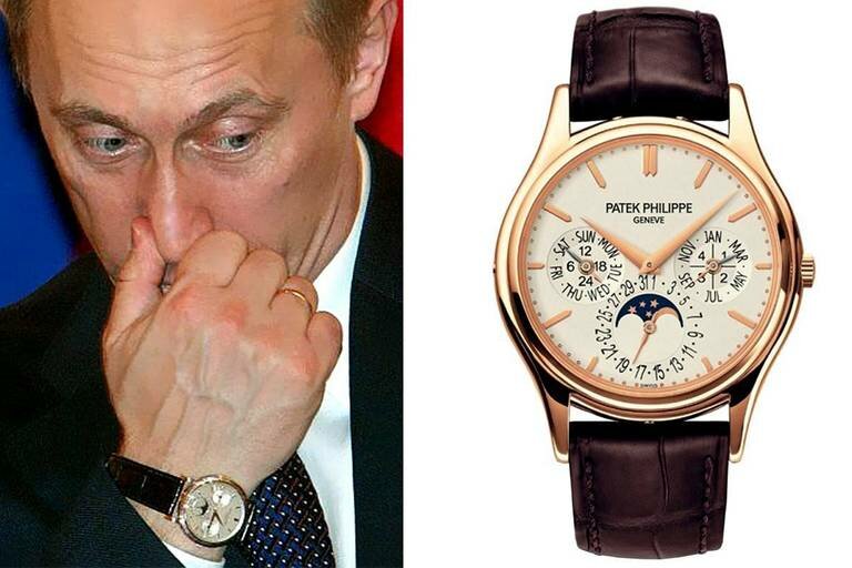 Путин Владимир Владимирович с часами Patek Philippe Perpetual Calendar ref. 5140 на запястье