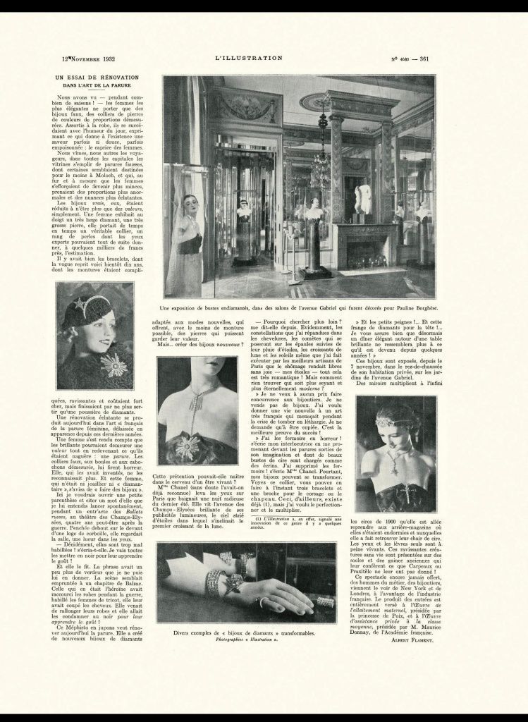 Французская модная пресса сообщила о коллекции ChanelBijoux de Diamants в декабре 1932 года