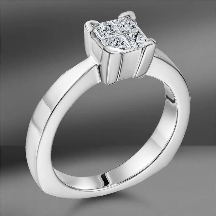 Кольцо с бриллиантами, установленными в технике Invisible Setting