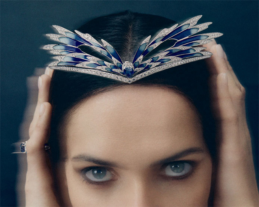 Трансформируемая тиара Aigrette с бриллиантовым паве и сапфиром Мадагаскара