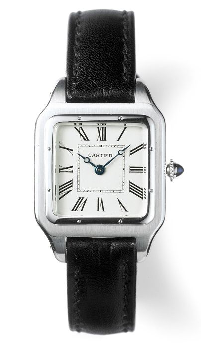 Часы Cartier Santos-Dumont из платины, начало 1900х годов, и Cartier Santos-Dumont из желтого золота, 1912 год