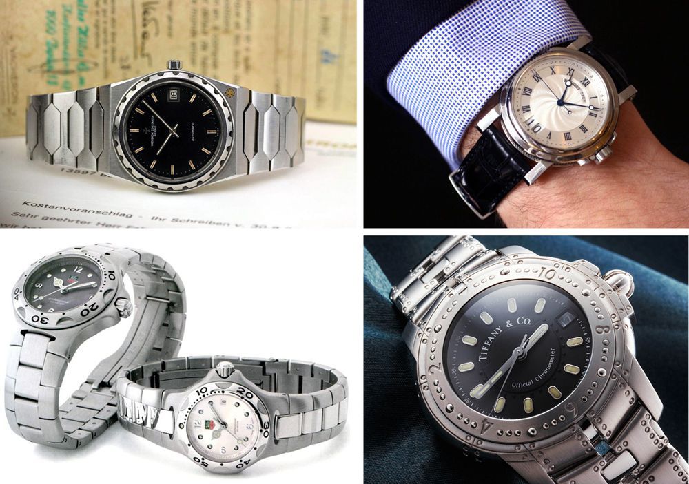 Слева-направо: Vacheron Constantin 222, Breguet Marine, TAG Heuer Kirium, Tiffany & Co. Streamerica
