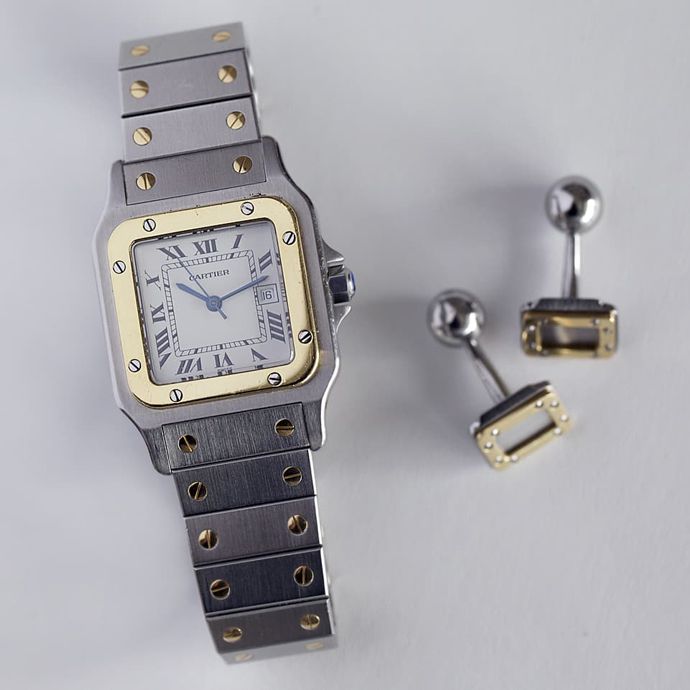 Часы Santos de Cartier из нержавеющей стали и биметаллические, 1978-1979 годы