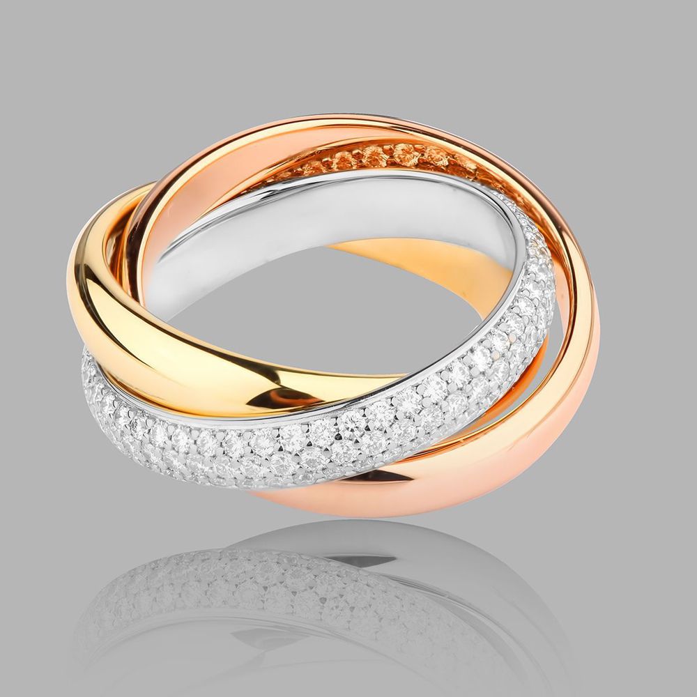 Кольцо Trinity из золота трех цветов с бриллиантовым паве