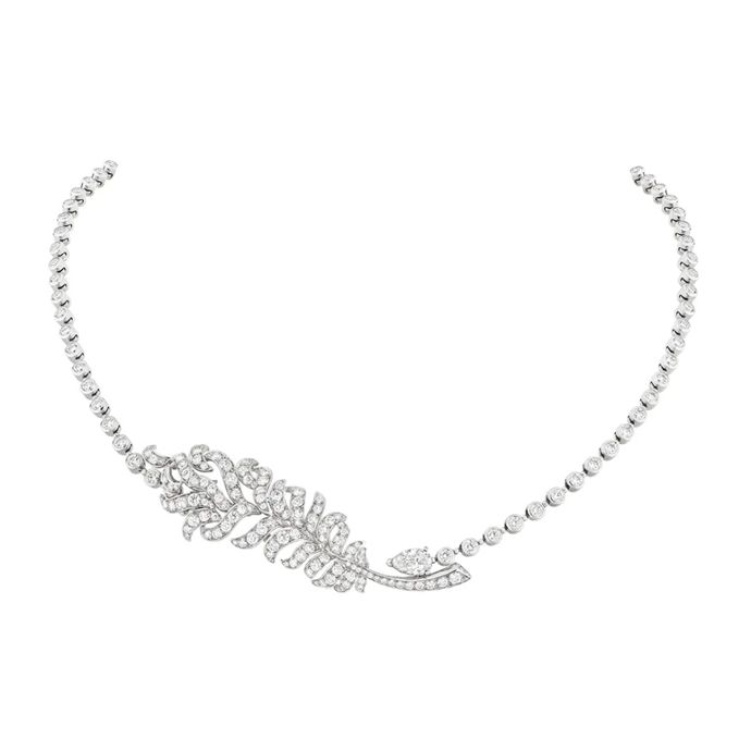 Украшение для головы Plume Singulière De Chanel, асимметричное колье Plume Mademoiselle De Chanel, минималистичное колье Plume De Chanel 