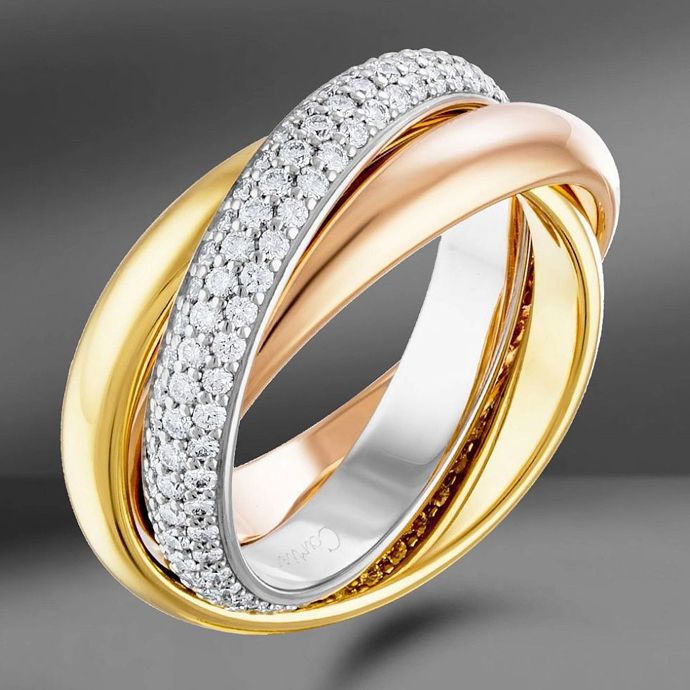 Золотое кольцо Cartier Trinity с бриллиантами весом 0.99Ct характеристик F-G / VVS-VS