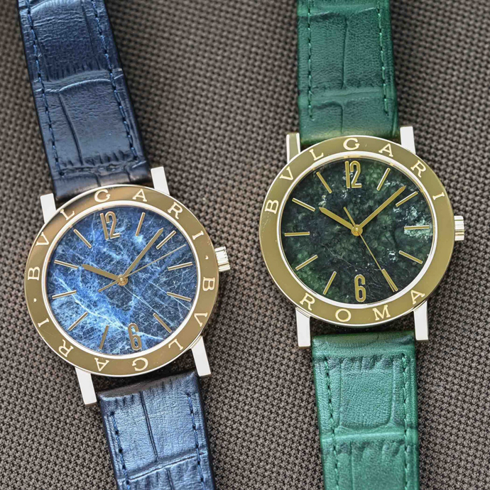 Часы Bvlgari Bvlgari Fifty-Fifty диаметром 38 мм оснащены автоматическим калибром, а диаметром 26 мм − кварцевым