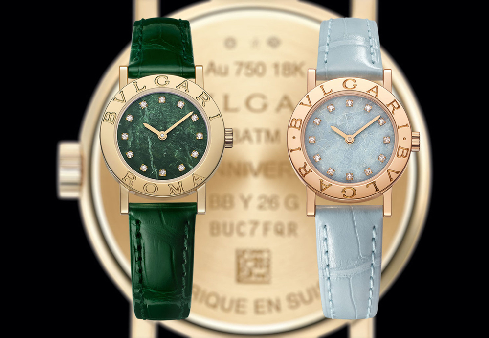 Часы Bvlgari Bvlgari Fifty-Fifty диаметром 38 мм оснащены автоматическим калибром, а диаметром 26 мм − кварцевым