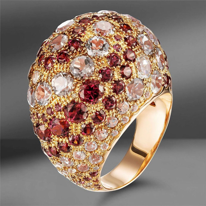 Кольцо и серьги Mattioli с гранатами, кварцем и бриллиантами