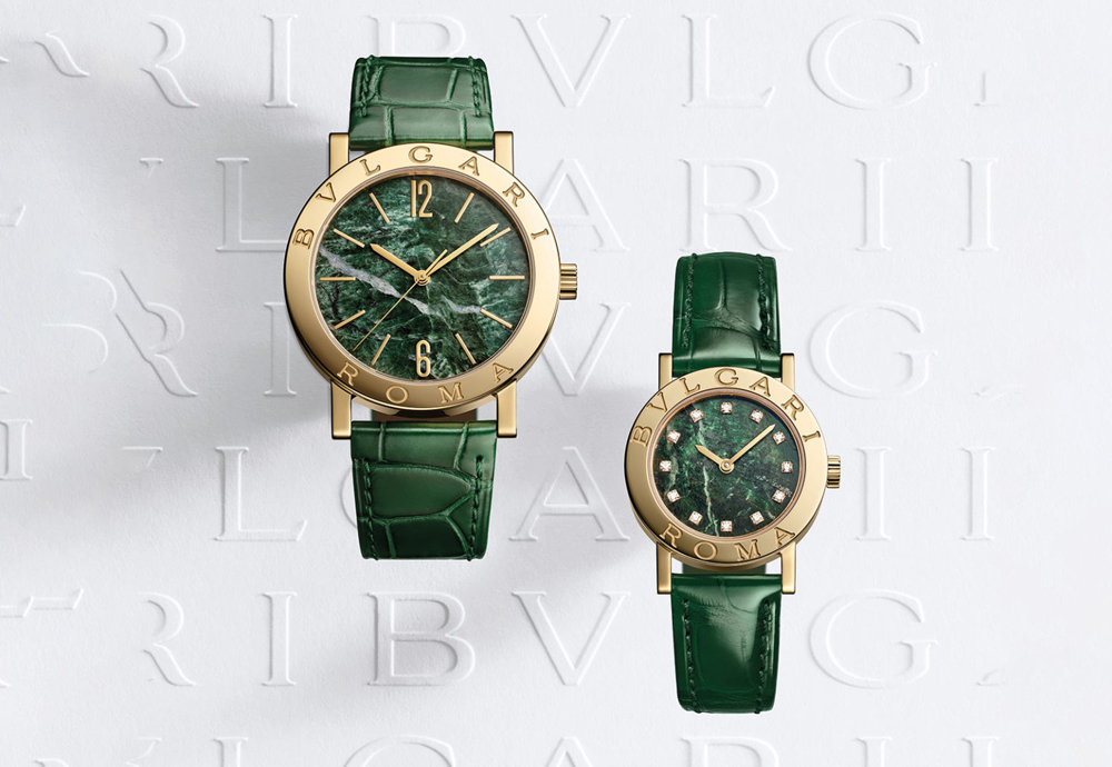 Юбилейные версии Bvlgari Bvlgari Fifty-Fifty наделены мраморными циферблатами трех цветов